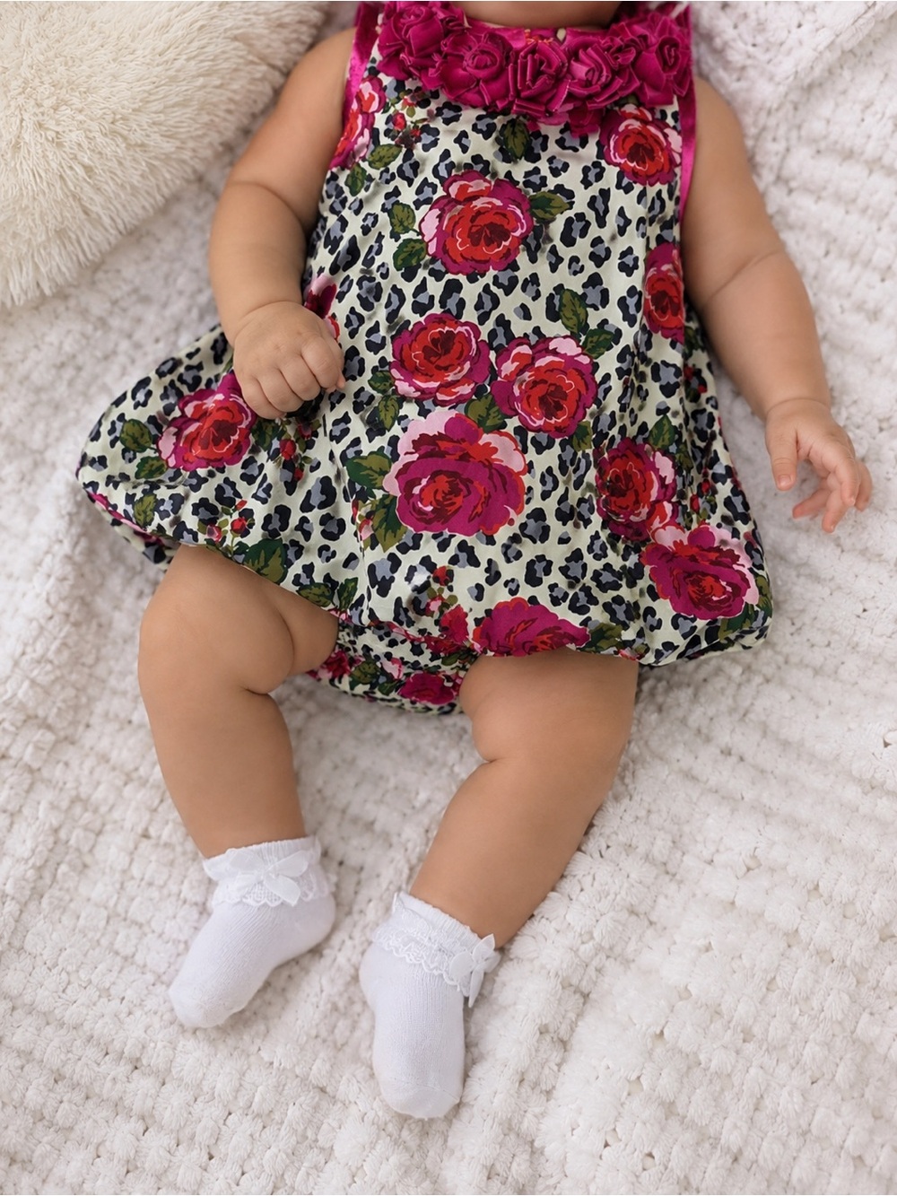 🆕🍼🎀  Baby Girl Floral Dress 3-6mo Flowers roses collar knee length satin pink